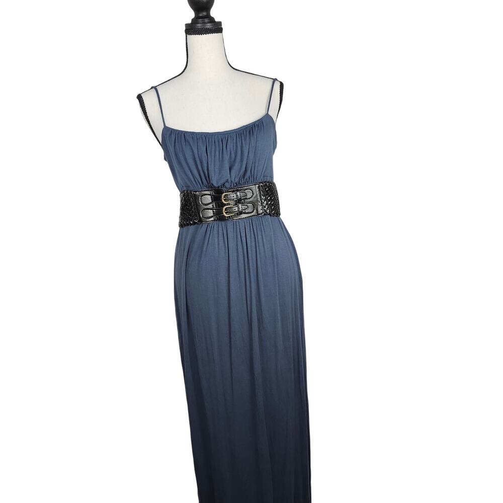 VTG Lafiance Dress Women’s M Blue Maxi Spaghetti Strap Tie Waist Y2K Made in USA